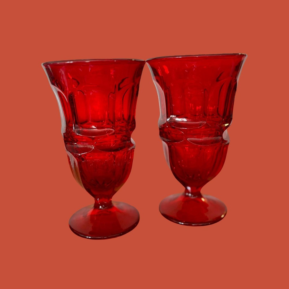 Vintage Fostoria Argus Ruby Red Stemmed Iced Tea Glass Set of 2 1960s MCM 12oz